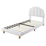 Upholstered Single Bed 90x200cm Wooden Slatted Frame Imitation Fleece White