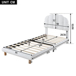 Upholstered Single Bed 90x200cm Wooden Slatted Frame Imitation Fleece White