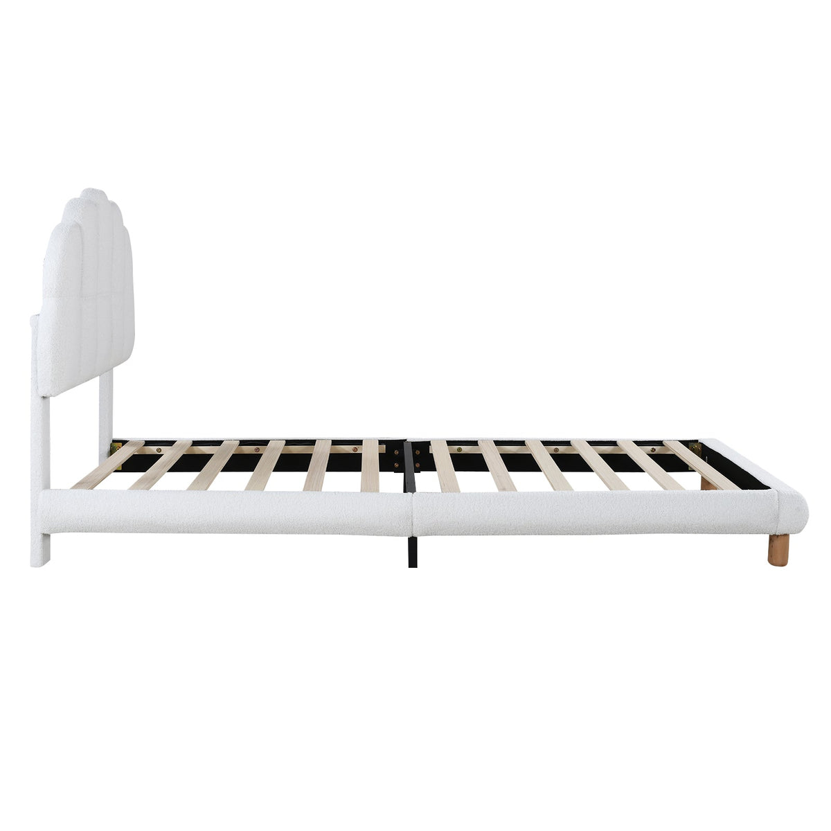 Upholstered Single Bed 90x200cm Wooden Slatted Frame Imitation Fleece White