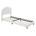 Upholstered Single Bed 90x200cm Wooden Slatted Frame Imitation Fleece White