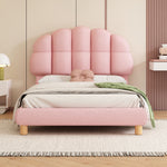 Upholstered Single Bed 90x200cm Wooden Slatted Frame - Imitation Fleece Pink