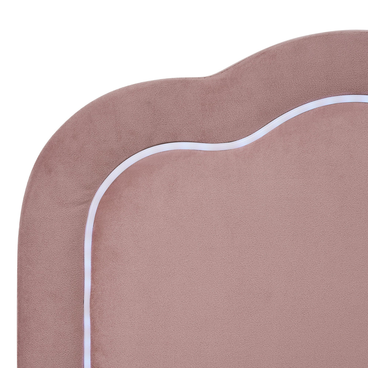 Upholstered bed LED single bed 90 x 190cm, bed frame with slatted frame and adjustable headboard, pink velvet