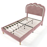 Upholstered bed LED single bed 90 x 190cm, bed frame with slatted frame and adjustable headboard, pink velvet