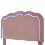 Upholstered bed LED single bed 90 x 190cm, bed frame with slatted frame and adjustable headboard, pink velvet