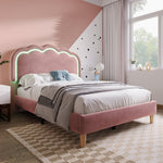 Upholstered bed LED single bed 90 x 190cm, bed frame with slatted frame and adjustable headboard, pink velvet
