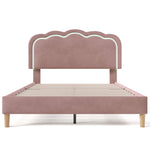 Upholstered Bed, 140x200cm LED Double with Adjustable Headboard, Pink Velvet