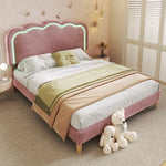 Upholstered Bed, 140x200cm LED Double with Adjustable Headboard, Pink Velvet