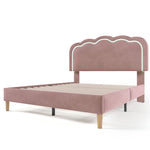Upholstered Bed, 140x200cm LED Double with Adjustable Headboard, Pink Velvet