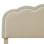 Upholstered Bed, 140x200cm LED Double with Adjustable Headboard, Beige Linen