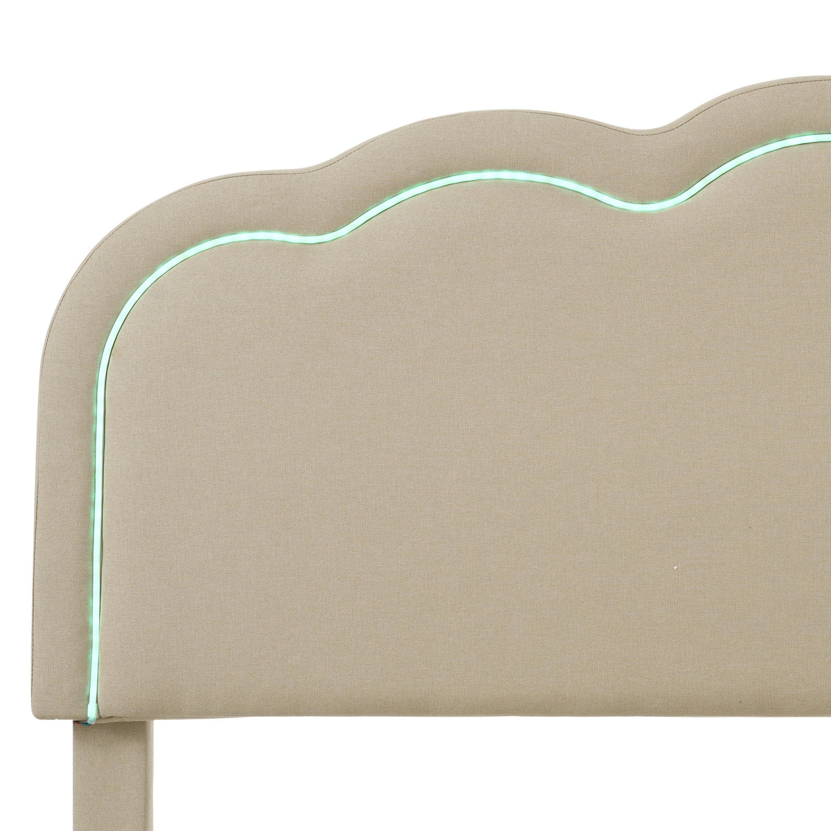 Upholstered Bed, 140x200cm LED Double with Adjustable Headboard, Beige Linen