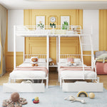 Triple Bunk Bed, Drawers, Convertible to Double & Two Single Beds, Metal Frame, White