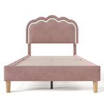 Upholstered bed LED single bed 90 x 190cm, bed frame with slatted frame and adjustable headboard, pink velvet