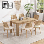 Dining Chairs Set of 6 with PU Seat and Rattan Backrest, Beige