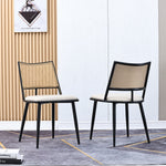 Dining Chairs Set of 4 with PU Seat and Rattan Backrest, Black