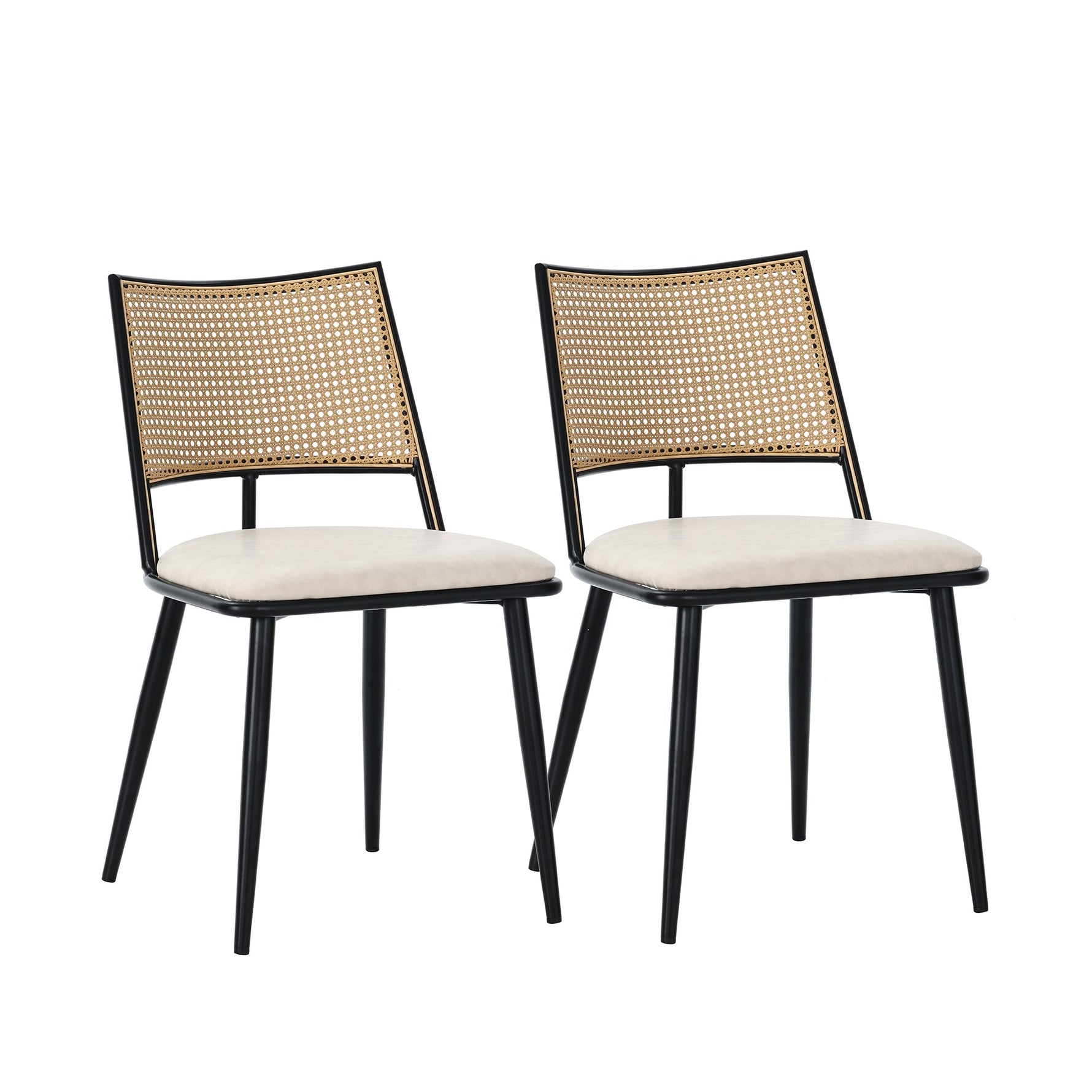 Dining Chairs Set of 4 with PU Seat and Rattan Backrest, Black