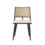 2 Dining Chairs PU Seat Rattan Backrest - Black