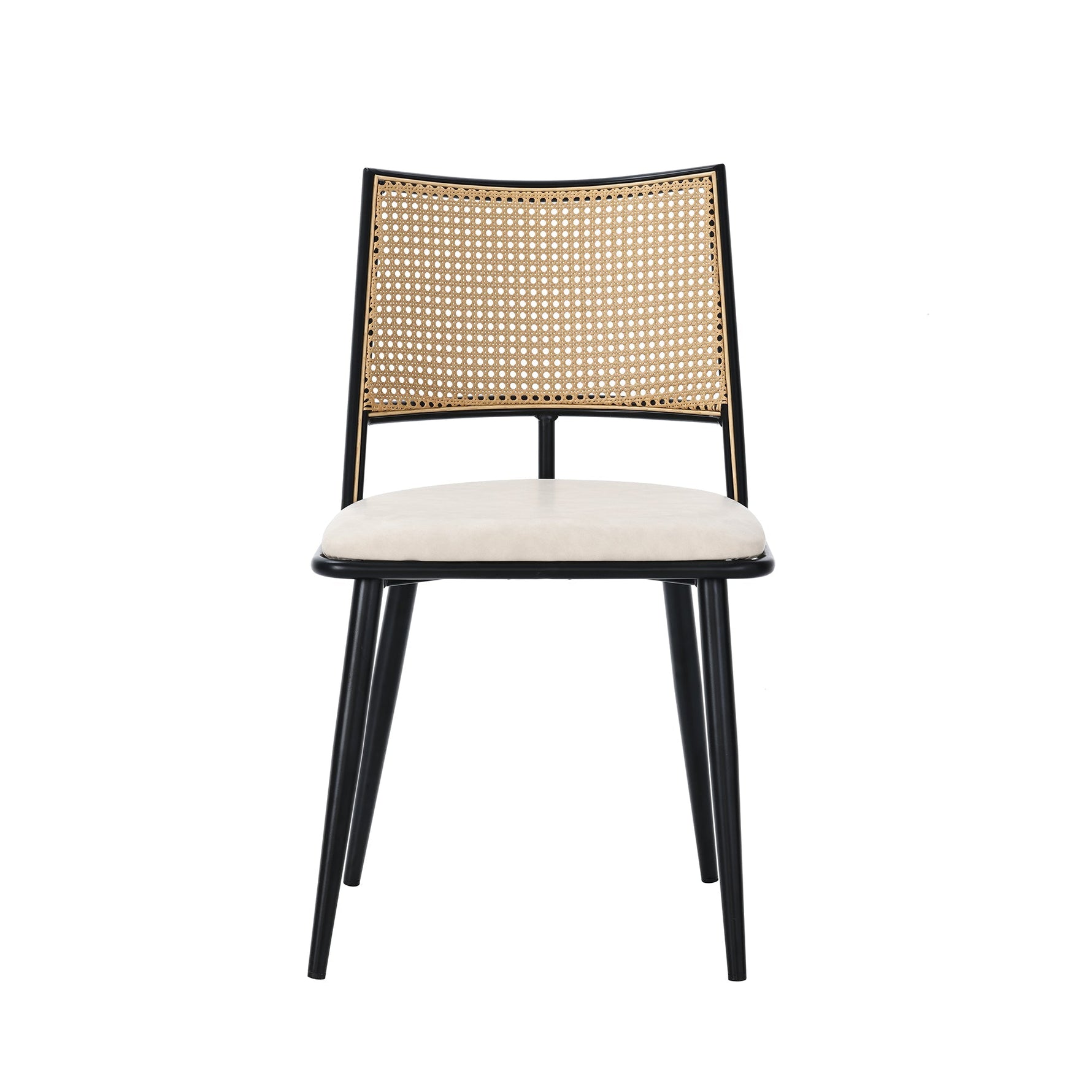 2 Dining Chairs PU Seat Rattan Backrest - Black