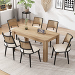 Set of 6 Dining Chairs Rattan Backrest PU Seat Black
