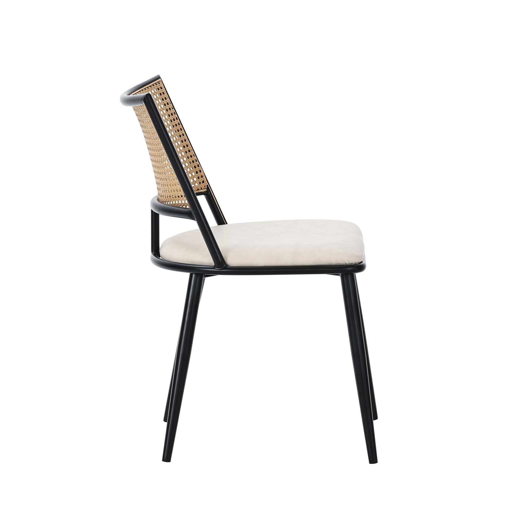 2 Dining Chairs PU Seat Rattan Backrest - Black