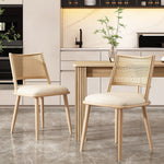 2 Dining Chairs PU Seat Rattan Backrest - Beige