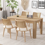 Dining Chairs Set of 4 PU Seat Rattan Backrest - Beige