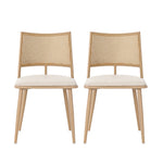 2 Dining Chairs PU Seat Rattan Backrest - Beige
