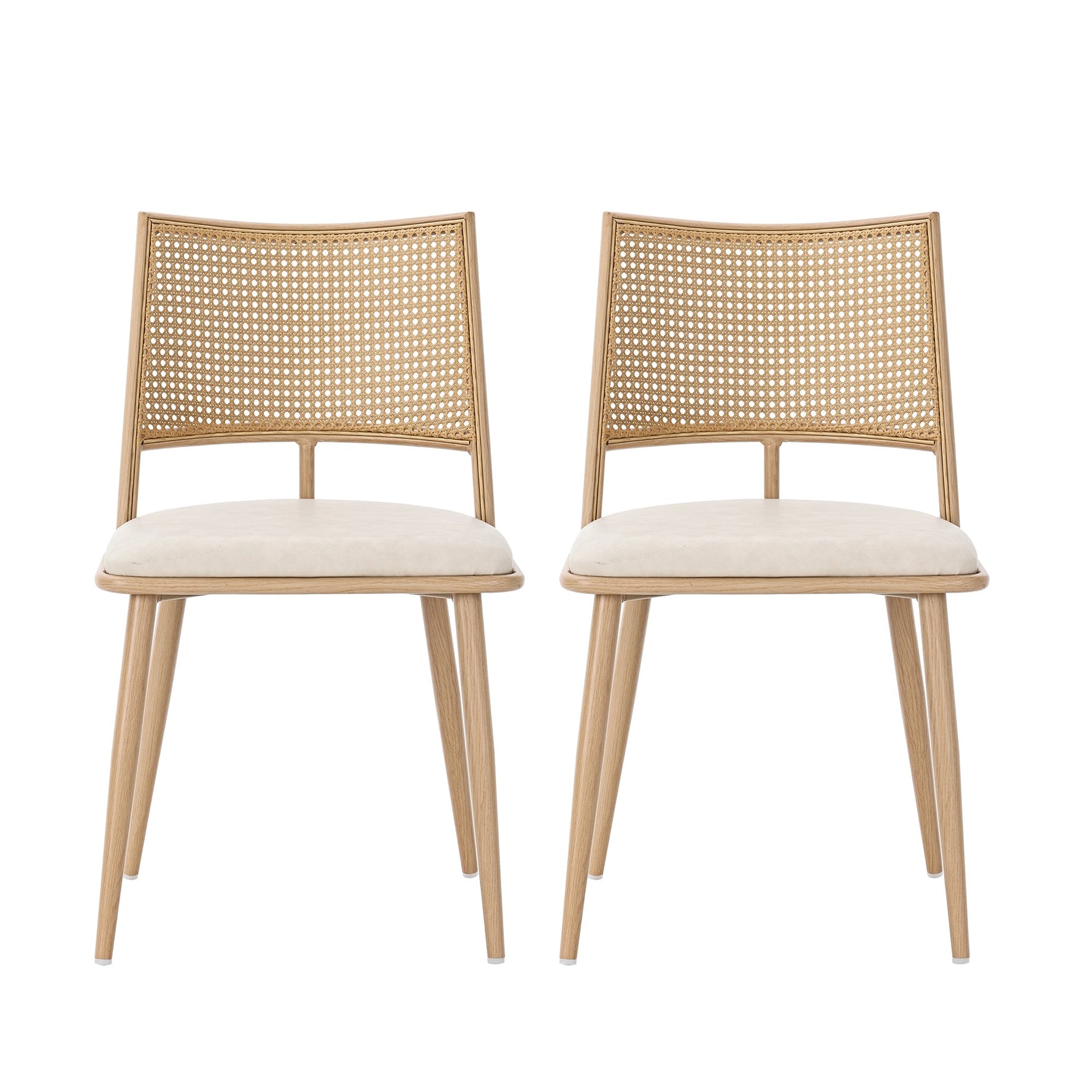 Dining Chairs Set of 6 with PU Seat and Rattan Backrest, Beige