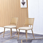 2 Dining Chairs PU Seat Rattan Backrest - Beige
