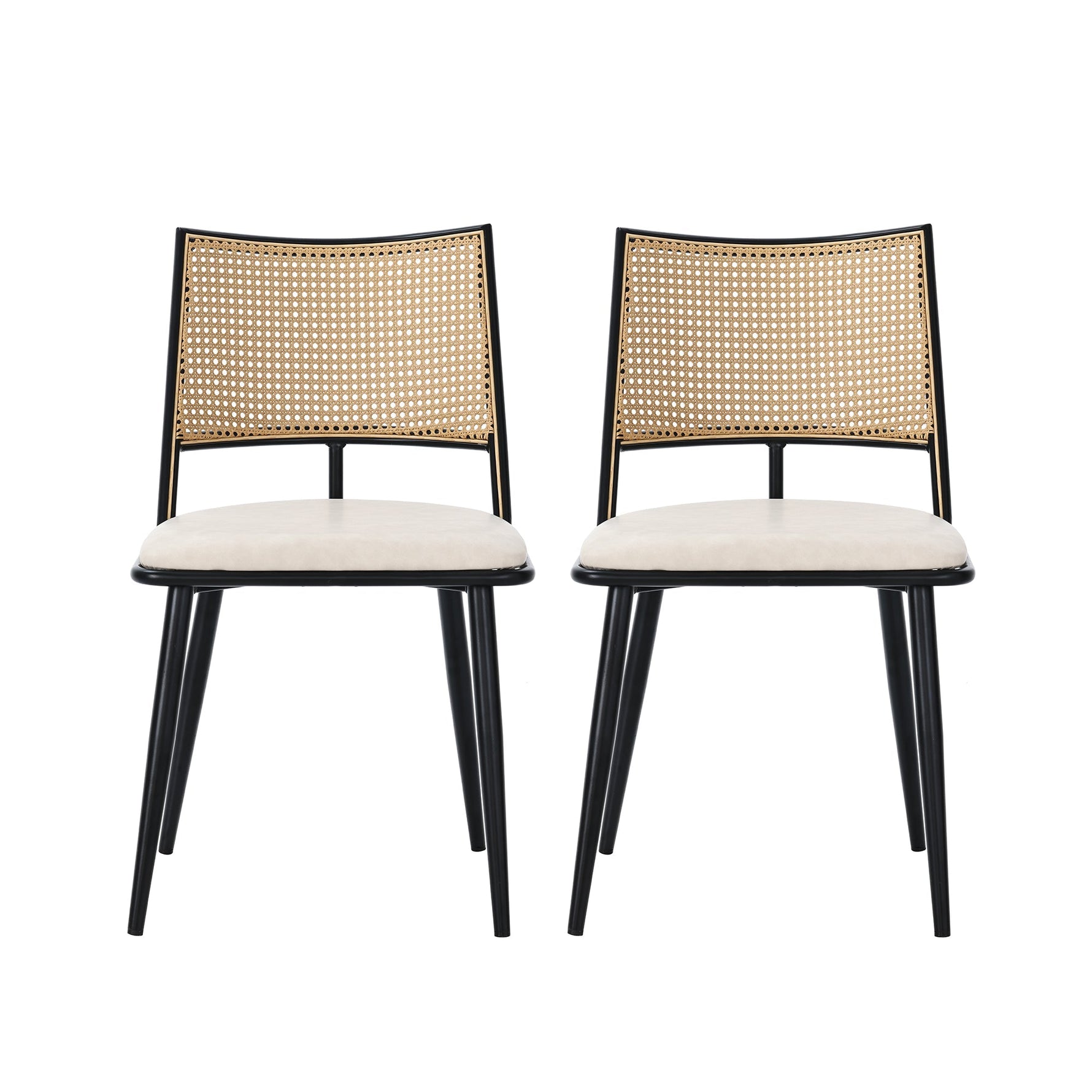 Dining Chairs Set of 4 with PU Seat and Rattan Backrest, Black