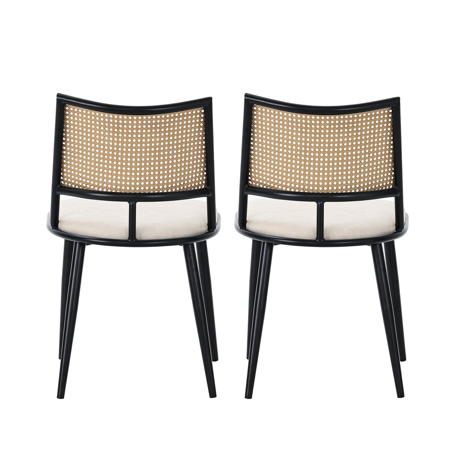 Dining Chairs Set of 4 with PU Seat and Rattan Backrest, Black