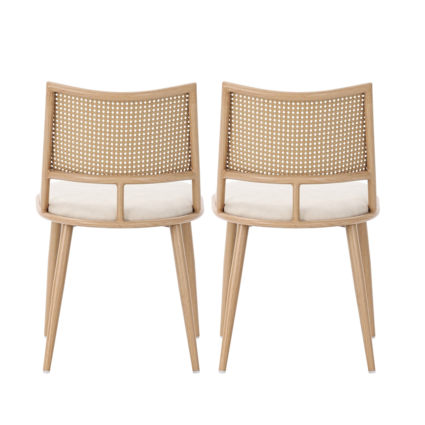 Dining Chairs Set of 4 PU Seat Rattan Backrest - Beige