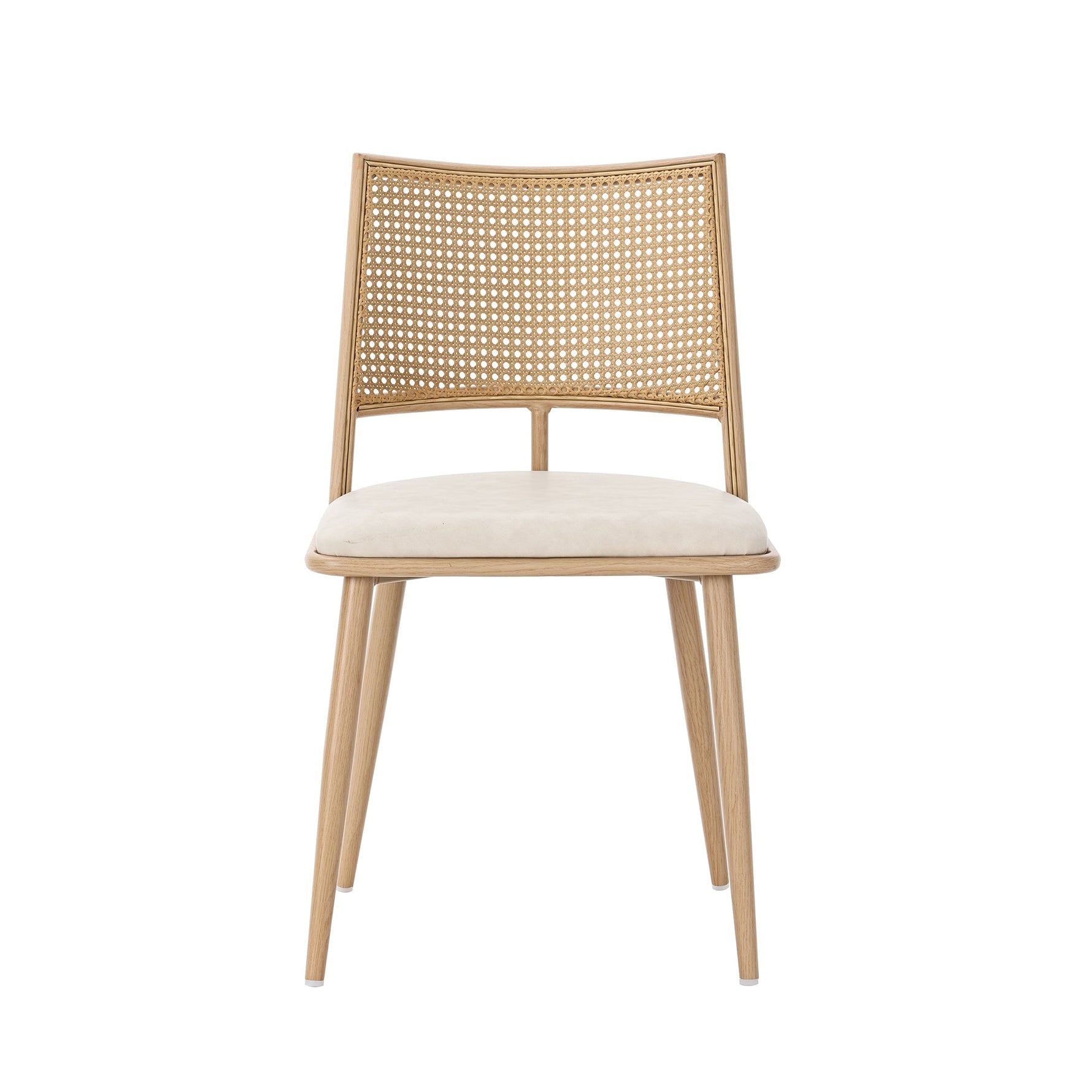 Dining Chairs Set of 6 with PU Seat and Rattan Backrest, Beige