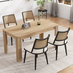 Set of 6 Dining Chairs Rattan Backrest PU Seat Black