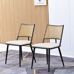 2 Dining Chairs PU Seat Rattan Backrest - Black