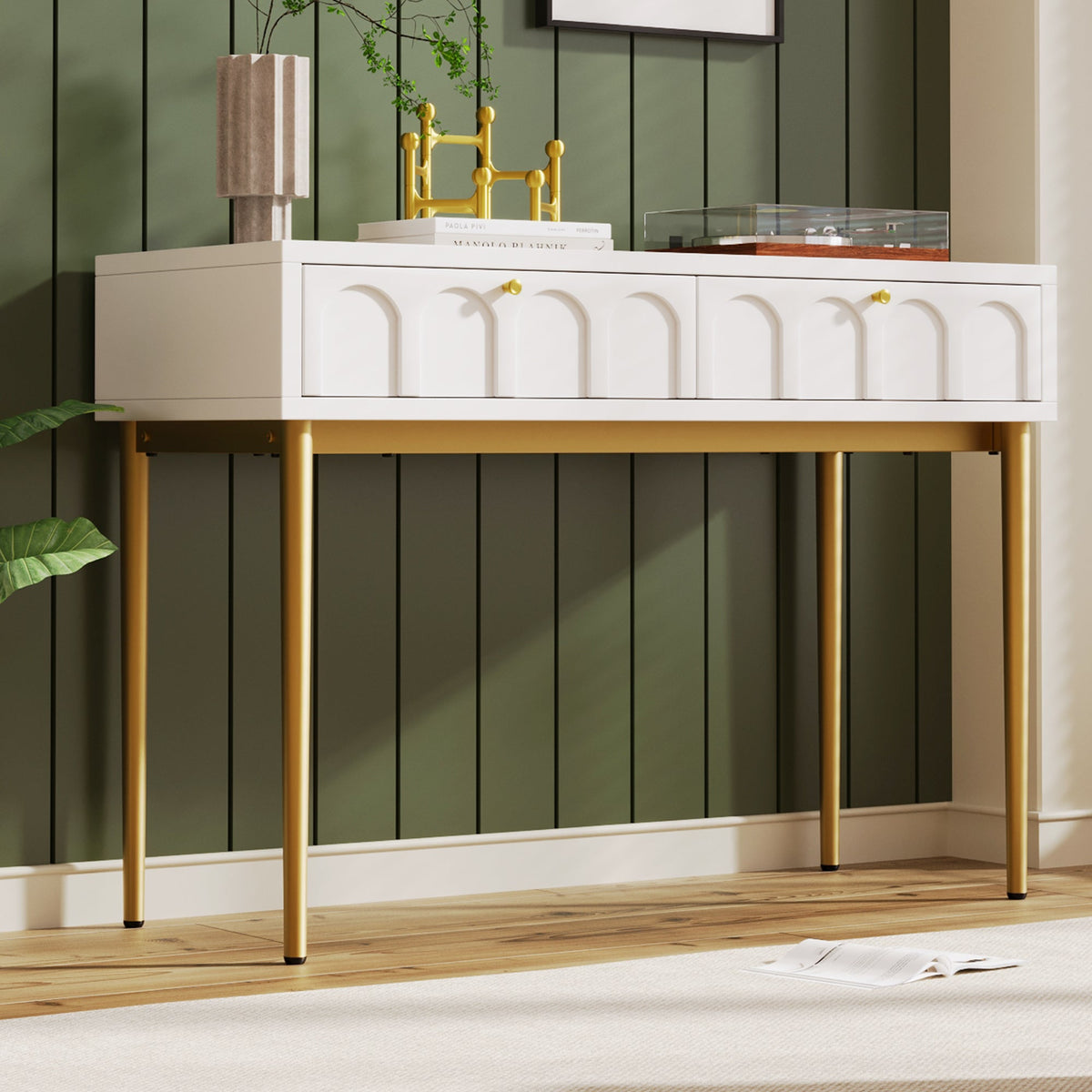 Dressing table 2 drawers 76.5cm height, chest of drawers cream-white