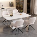 Dining Chair Swivel Set of 4 with Handrails - Sherpa White