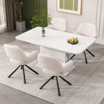 Extendable Dining Set with 4 Sherpa Chairs and Storage, Rectangular, White