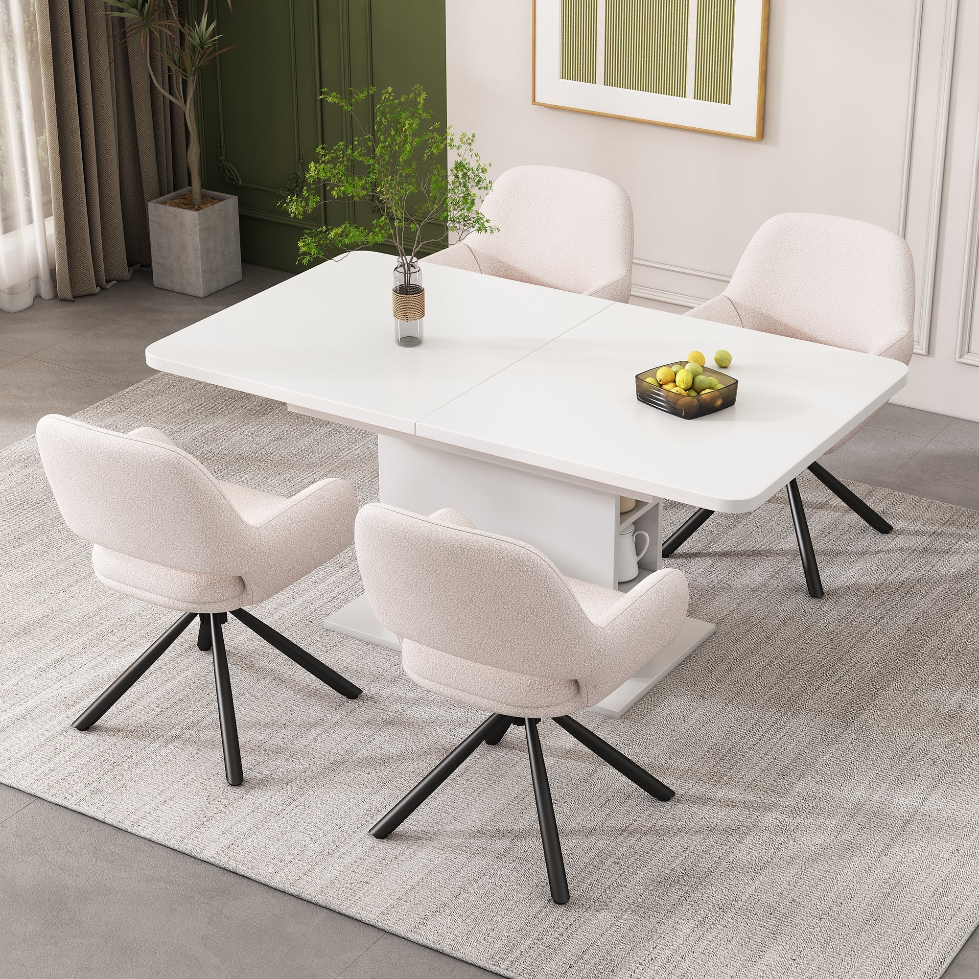 Dining Chair Swivel Set of 4 with Handrails - Sherpa White
