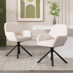 Dining Chairs, Set of 6 with Swivel and Handrails, White Sherpa Fabric