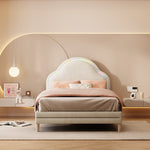 Upholstered Bed 90x200cm LED Cloud Headboard Single, Velvet Beige