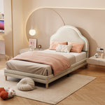 Upholstered Bed 90x200cm LED Cloud Headboard Single, Velvet Beige