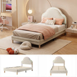 Upholstered Bed 90x200cm LED Cloud Headboard Single, Velvet Beige