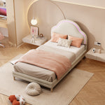Upholstered Bed 90x200cm LED Cloud Headboard Single, Velvet Beige