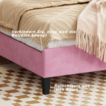 Upholstered Double Bed, 140x200cm Flower Headboard Slatted Frame, Pink Velvet