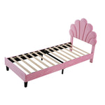 Upholstered Children's Bed 90 x 200 cm, Flower-Shaped Headboard, Pink Velvet