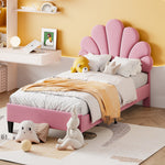 Upholstered Children's Bed 90 x 200 cm, Flower-Shaped Headboard, Pink Velvet