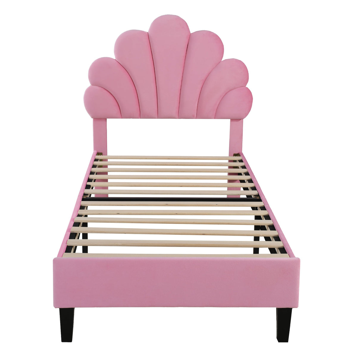 Upholstered Children's Bed 90 x 200 cm, Flower-Shaped Headboard, Pink Velvet