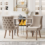 Dining Chair Set of 4 Button Tufting, Nailhead Trim, Curved Solid Wood Legs - Beige Velvet