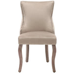 Dining Chair Set of 6 Upholstered Button Tufting Nailhead Trim Curved Solid Wood Legs Beige Velvet