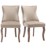 Dining Chair Set of 2 Button Tufted Nailhead Trim Curved Solid Wood Legs, Beige Velvet